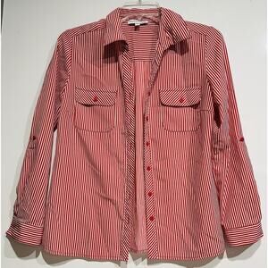 Notations Petite Red and White Striped Button Up Blouse PS Top Business Casual